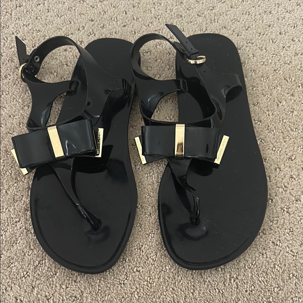 Michael Kors Womens Kayden PVC Bow Sandals Black Size 7